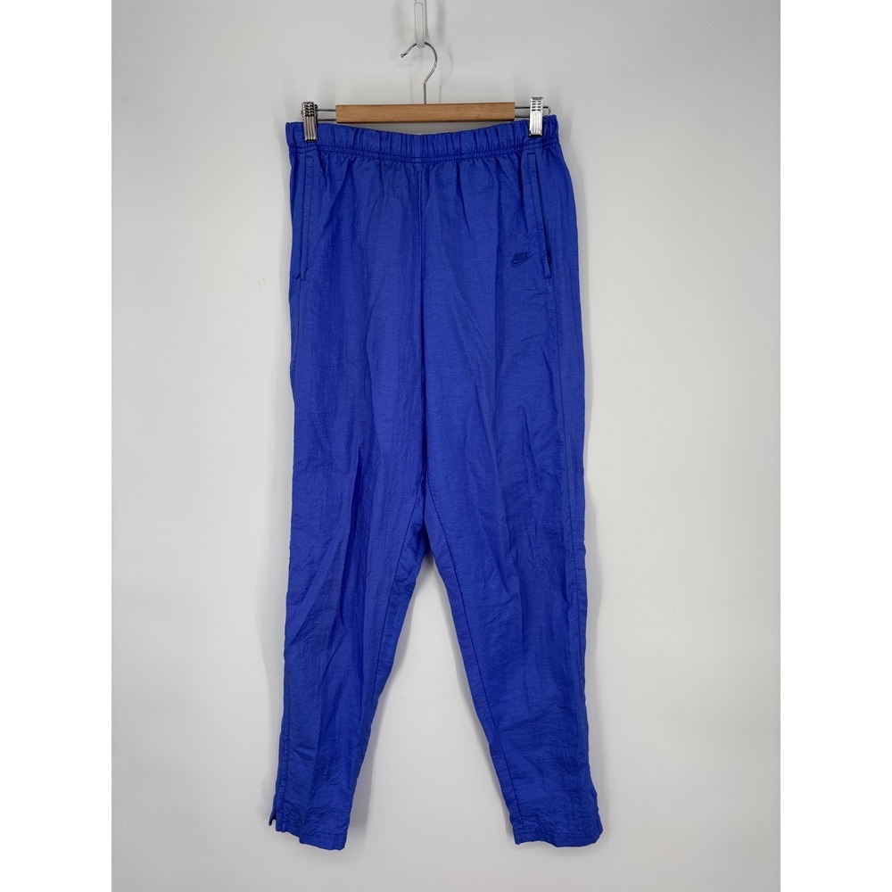 Nike Track Pants Womens M Blue Windbreaker Nylon Leg Zip Pockets Lightweight